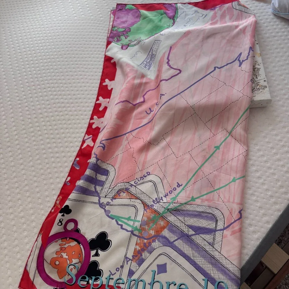 Dior American voyage coral pink silk scarf 34”